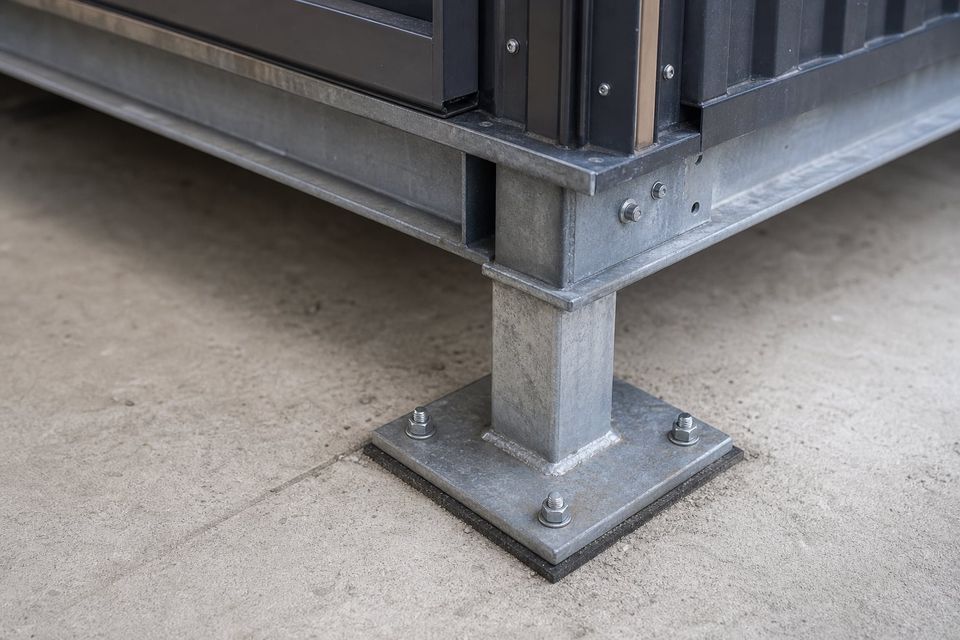 Cabin base fixing and anchorage detail against wind uplift