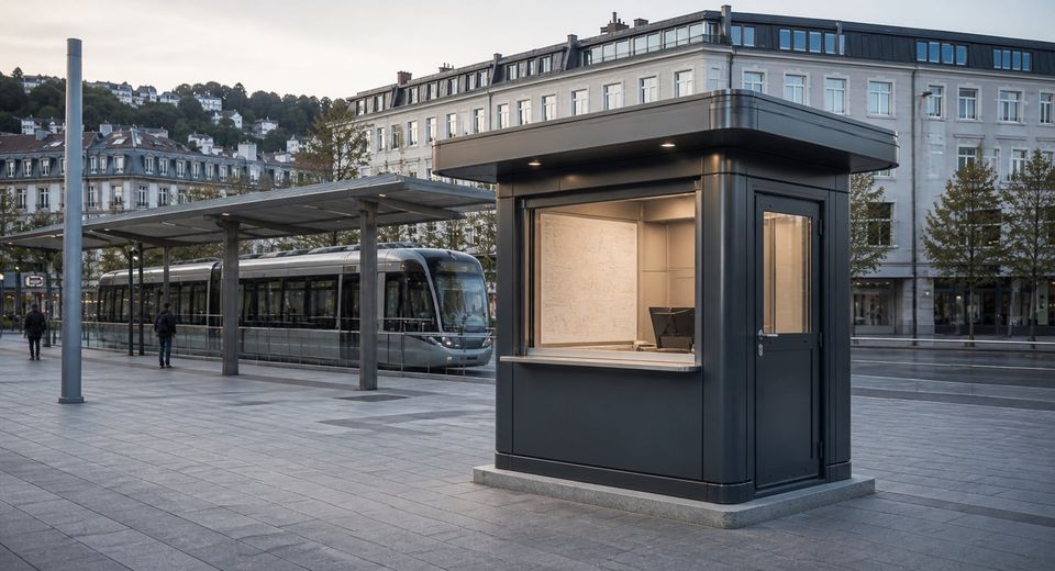 Compact metro cabin controlling a pedestrian access point