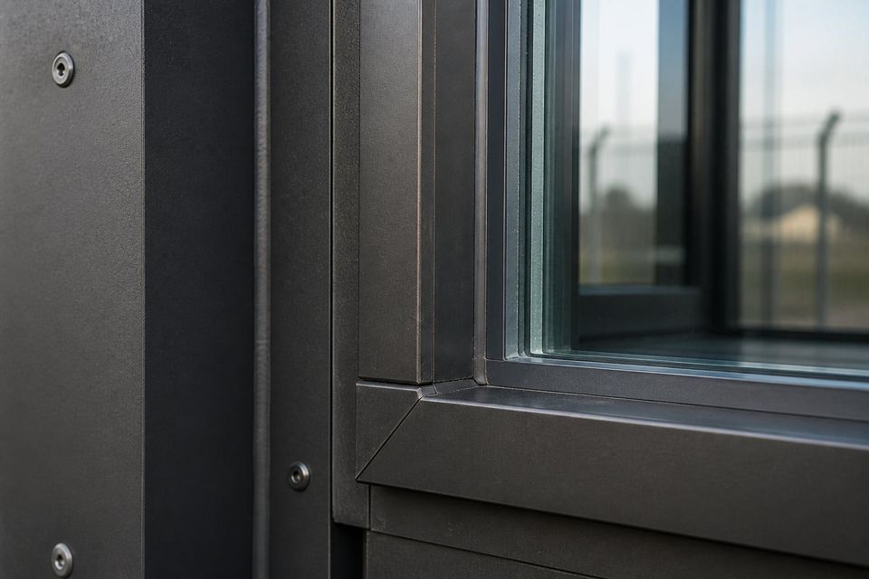 Ballistic glazing frame detail showing capture depth and edge treatment