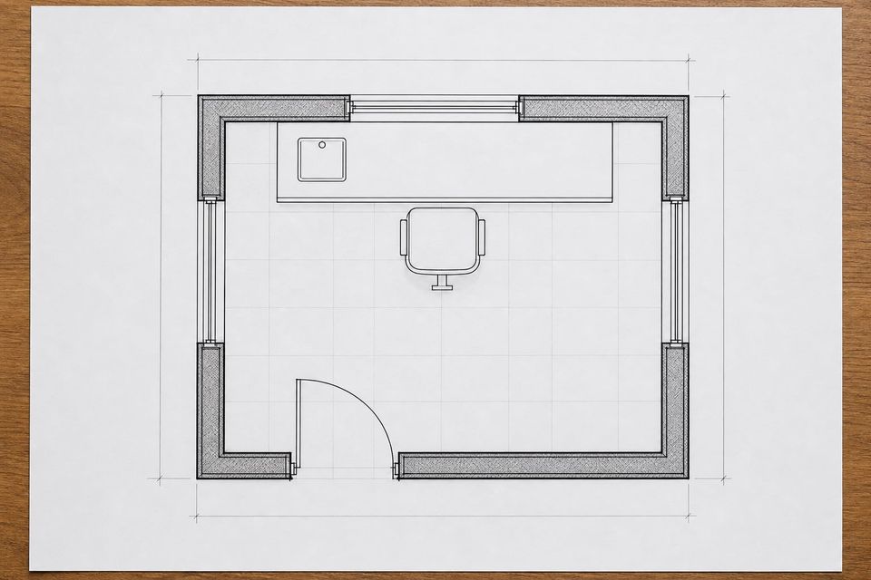 Panel cabin guard position floor plan with internal dimensions and door swing