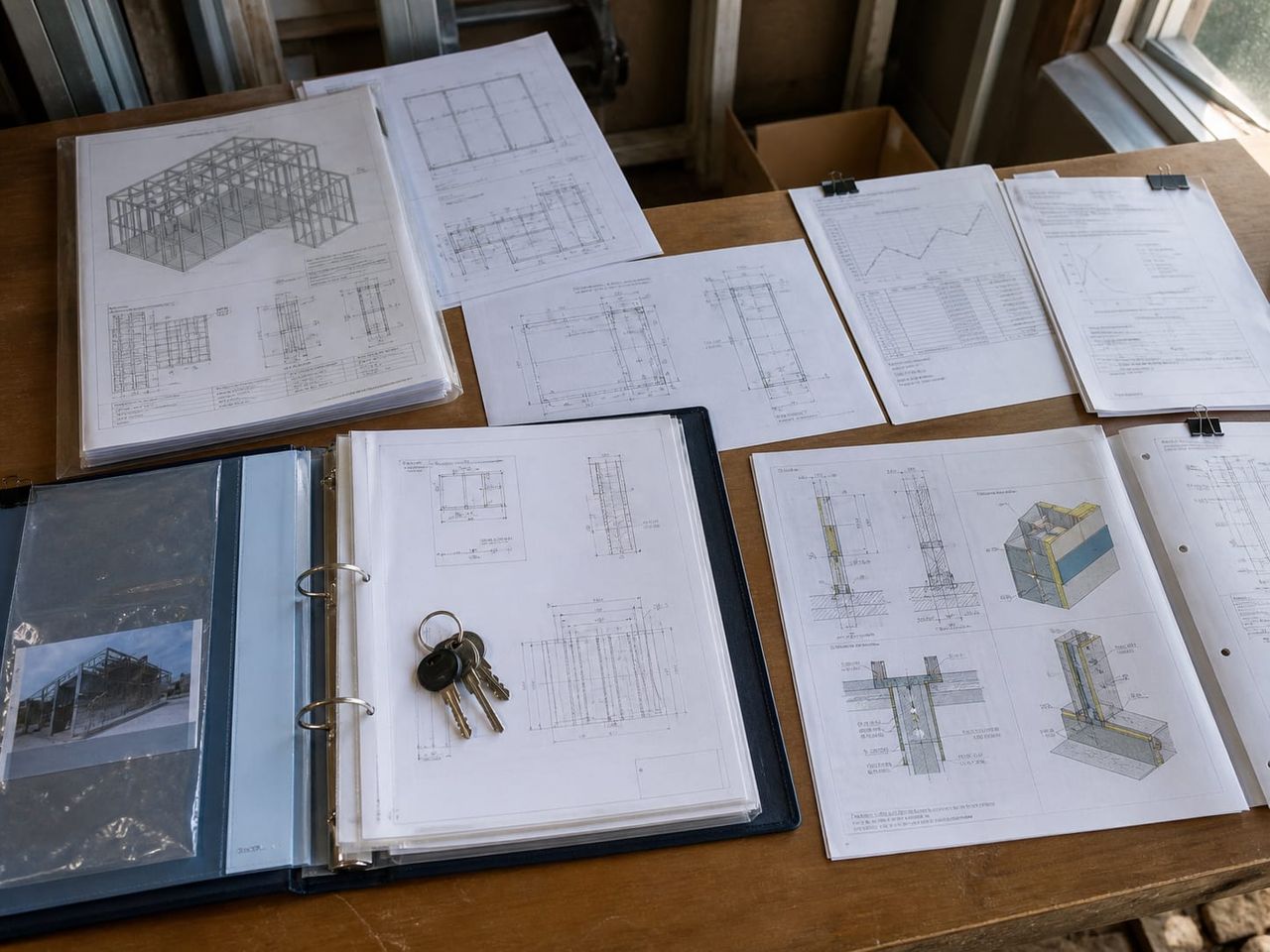 Steel home handover documentation including drawings, calculations, and certificates