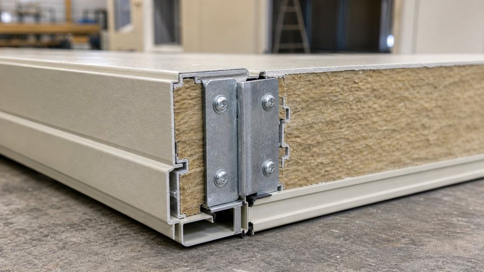 Panel joint and fixing detail with sealant application and cut-edge protection