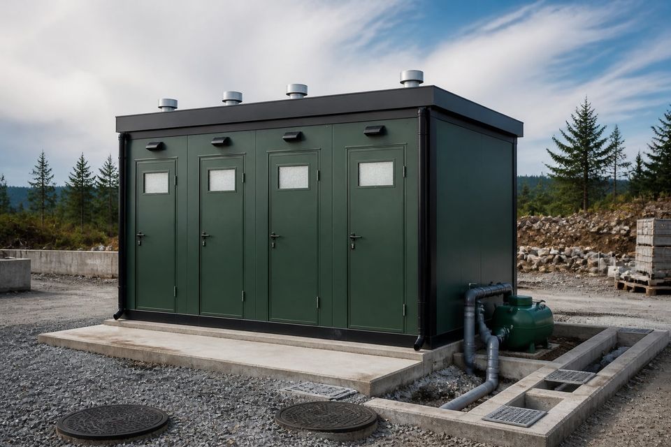 Multi-cubicle portable sanitary cabin with separate WC and shower compartments
