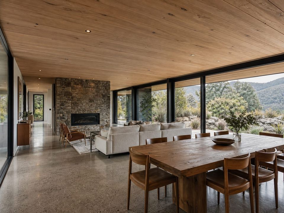 Premium steel home open-plan interior with column-free span and large glazing