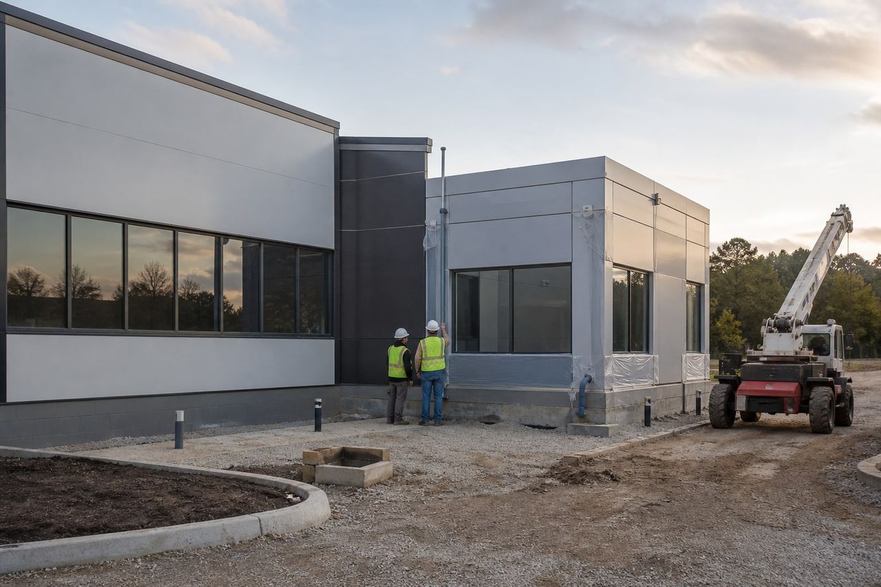 Prefabricated commercial building nearing handover after coordinated site installation
