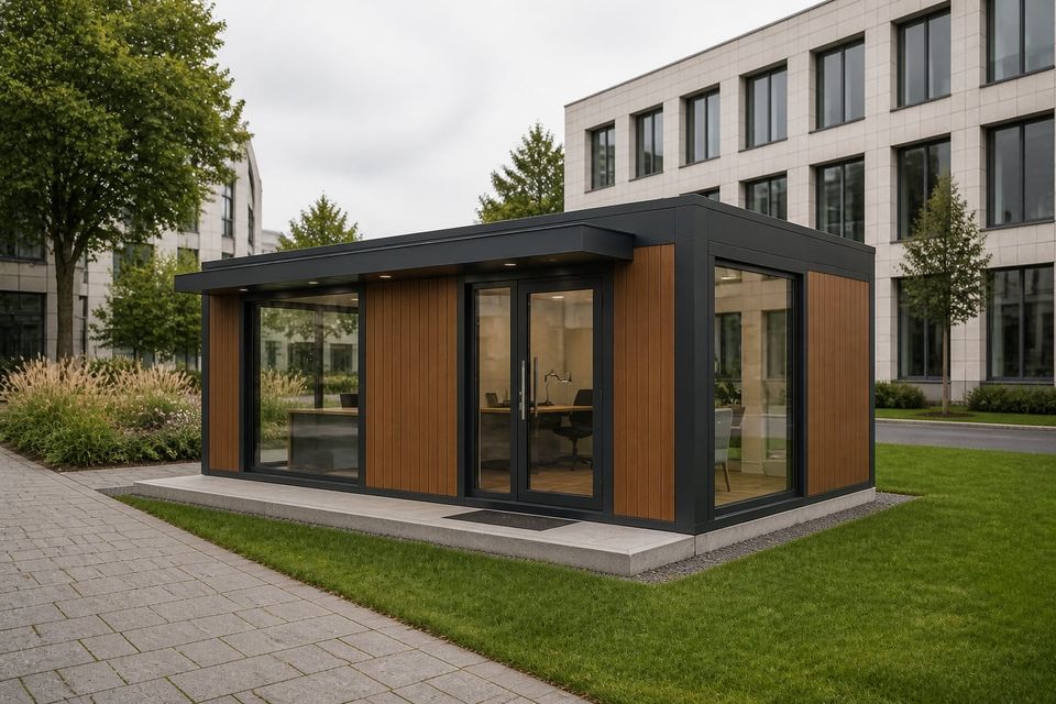 Metropol cabin used as a sales office at a development forecourt