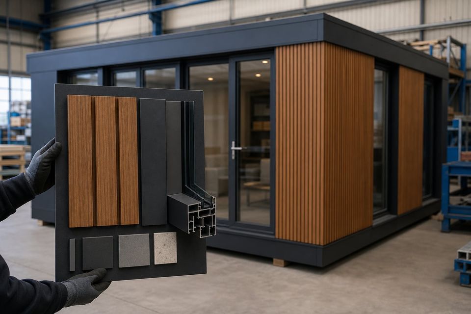 Cladding samples laid out for approval with colour and texture references