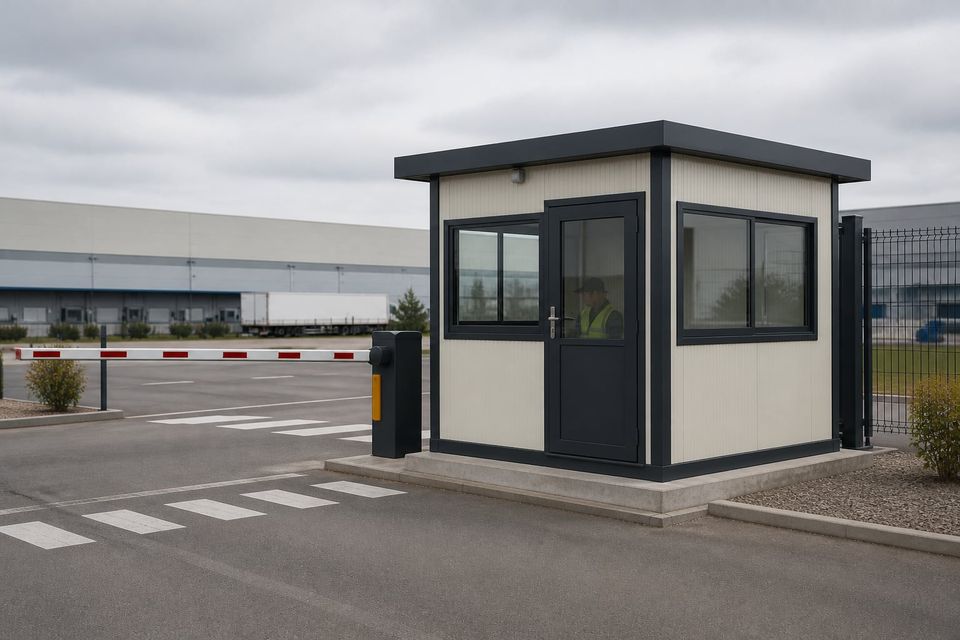 Panel cabin used as a gate security position with glazing over the approach