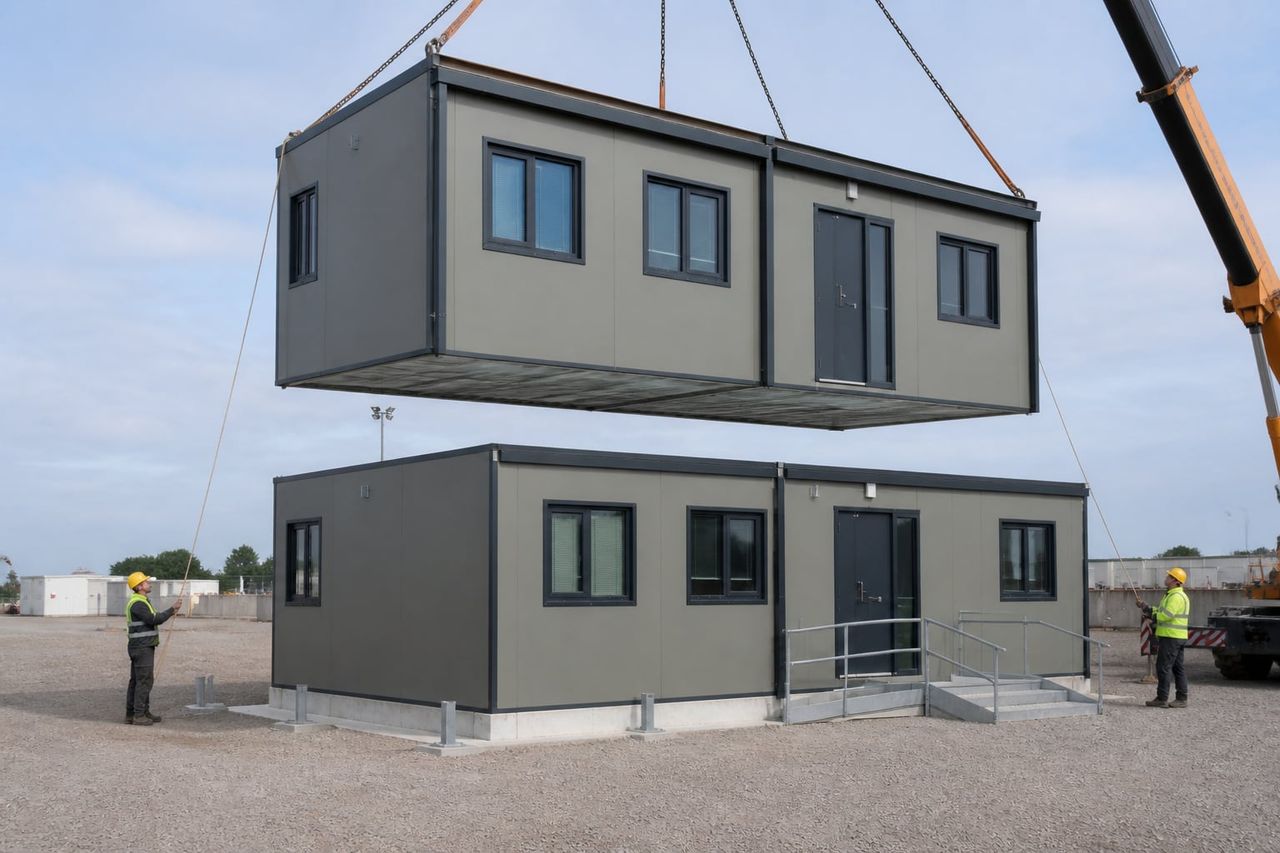 Spacious cabin panels being assembled on site into a larger unit