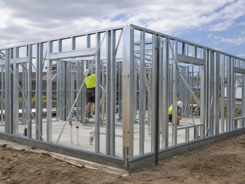 Light gauge steel frame erected on a prepared foundation slab